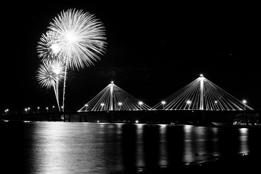 Alton Fireworks black and white Photograph by Scott Rackers