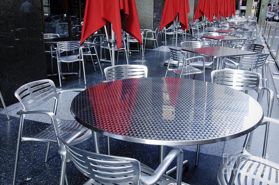 City Photograph - Aluminun Chairs and Tables by Oscar Gutierrez