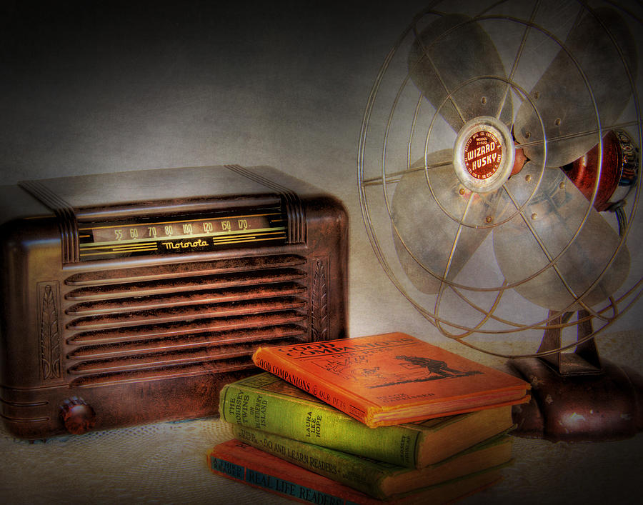 AM Radio Books and Electric Fan Photograph by David and Carol Kelly