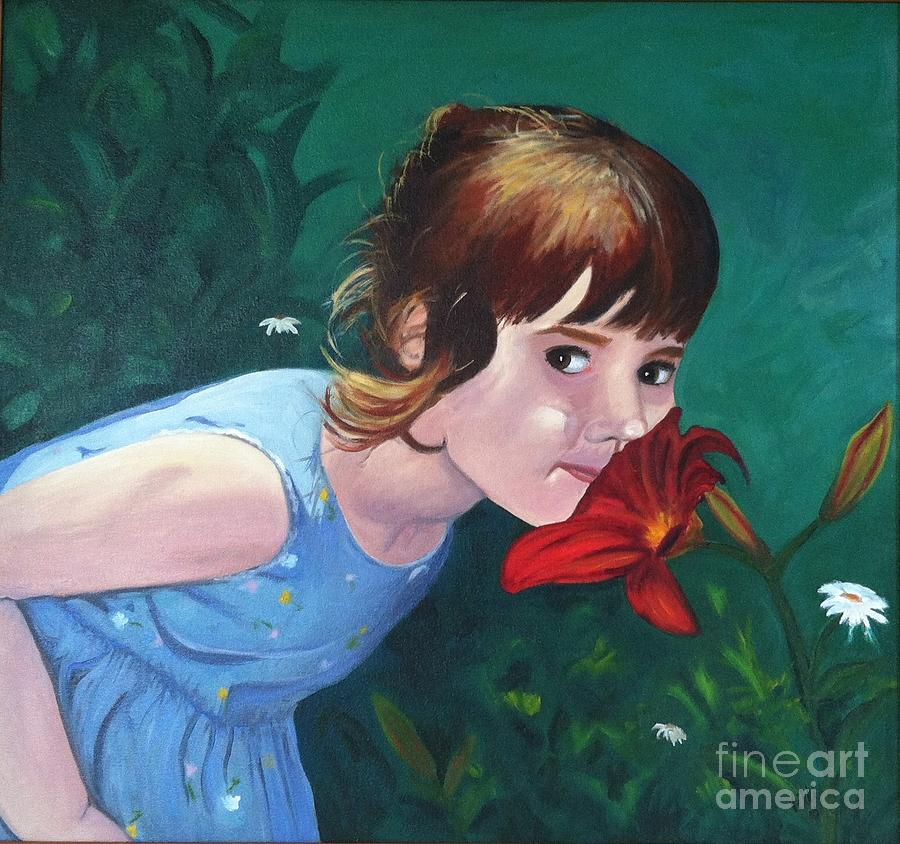 Amanda Smells the Flower Painting by Vikki Angel