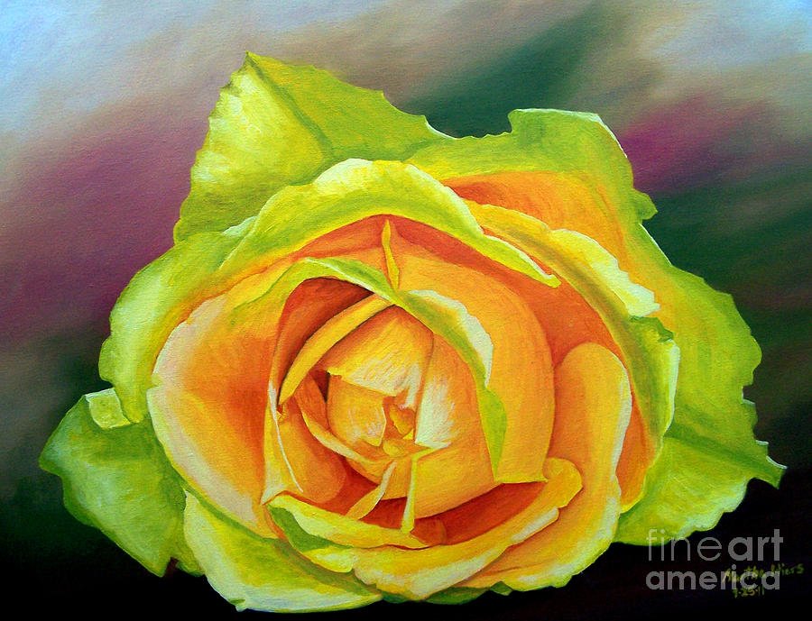 Sunny Yellow Rose Touch Of Green Painting