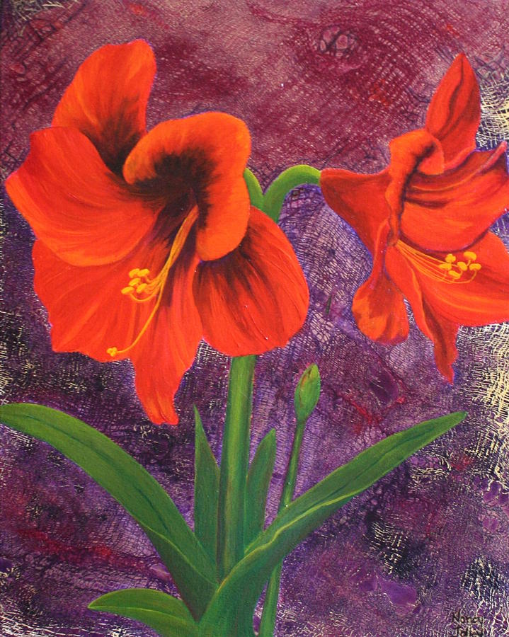 Amaryllis 4 Painting by Nancy Jolley