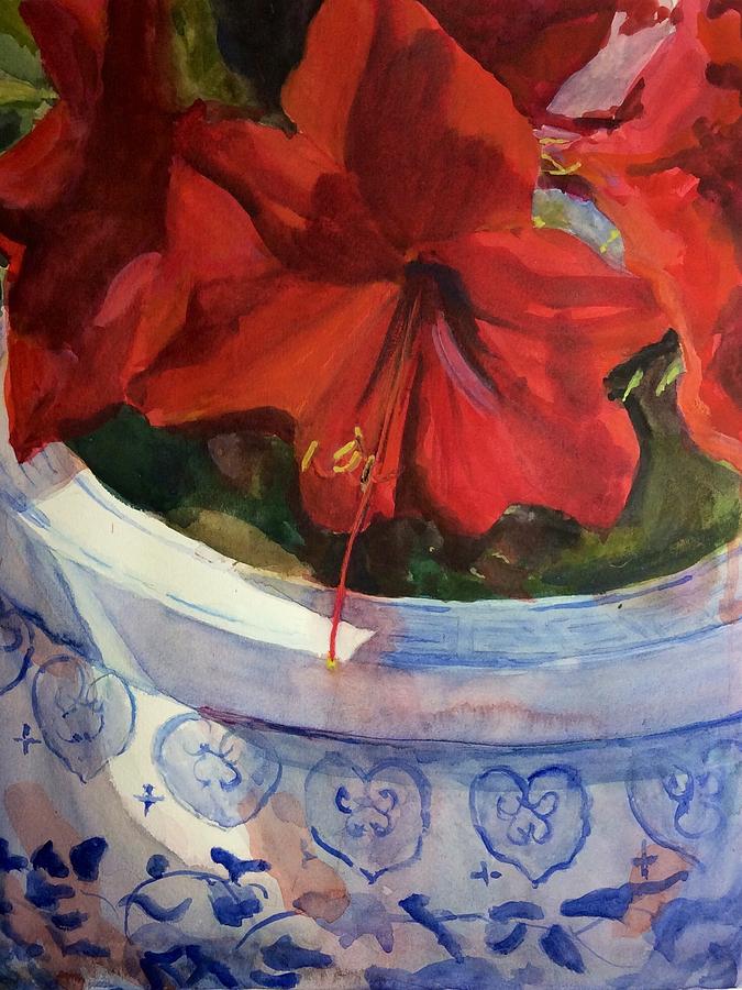 Amaryllis in Chinese Pot Painting by Judith Scull