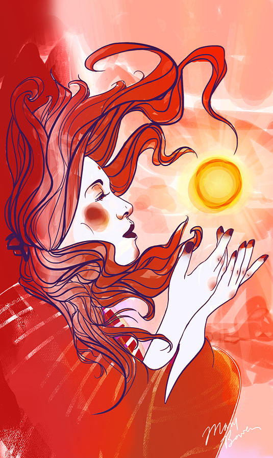 Portrait Digital Art - Amaterasu The Sun Goddess with Purple Line by Mary Bowen