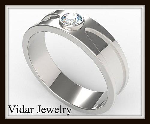 Gemstone Jewelry - Amazing 14k White Gold Diamond Men Wedding Ring by Roi Avidar