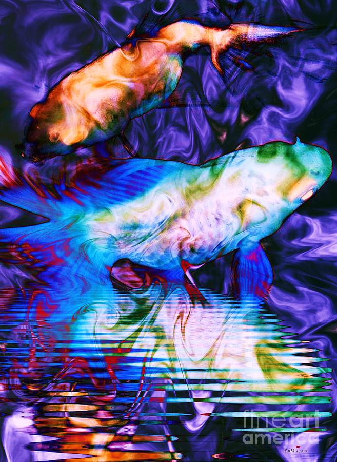 Abstract Digital Art - Amazing Night Flight of Pisces by Elizabeth McTaggart