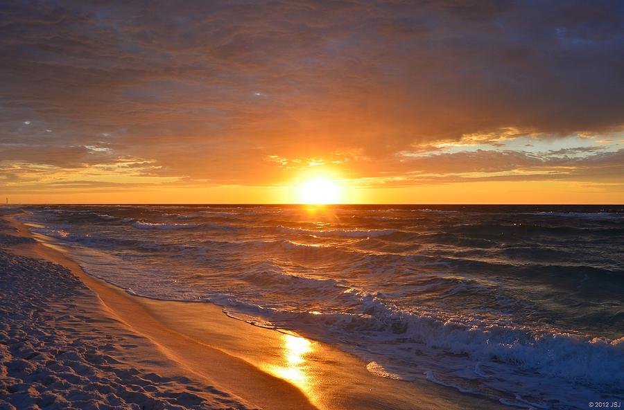 Amazing Sunrise Colors and Waves on Navarre Beach Photograph by Jeff at JSJ Photography