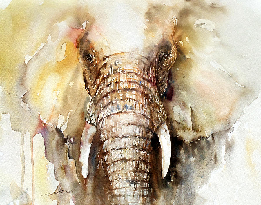 Amber Elephant Painting by Arti Chauhan