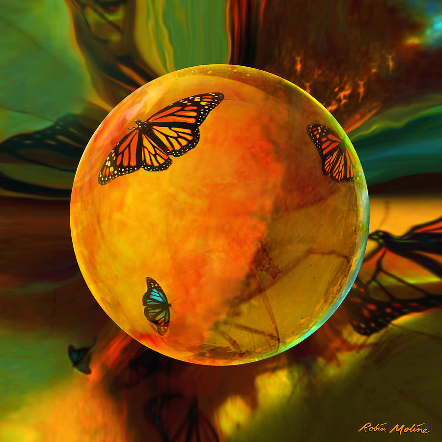 Butterfly Digital Art - Ambered Butterfly Orb by Robin Moline