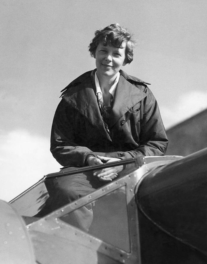 Airplane Photograph - Amelia Earhart In Cockpit by Underwood Archives