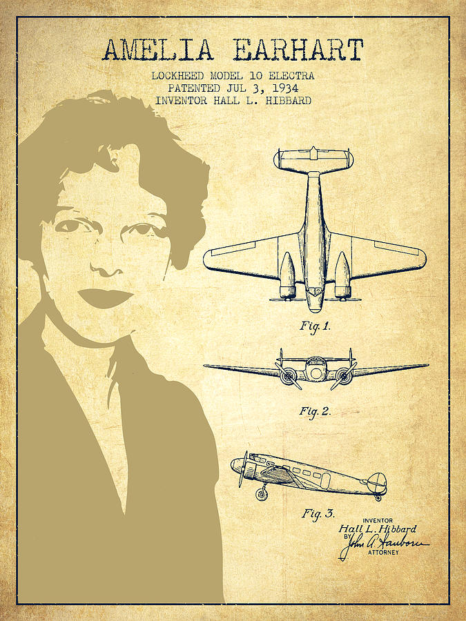 Vintage Digital Art - Amelia Earhart Lockheed Airplane patent from 1934 - Vintage by Aged Pixel