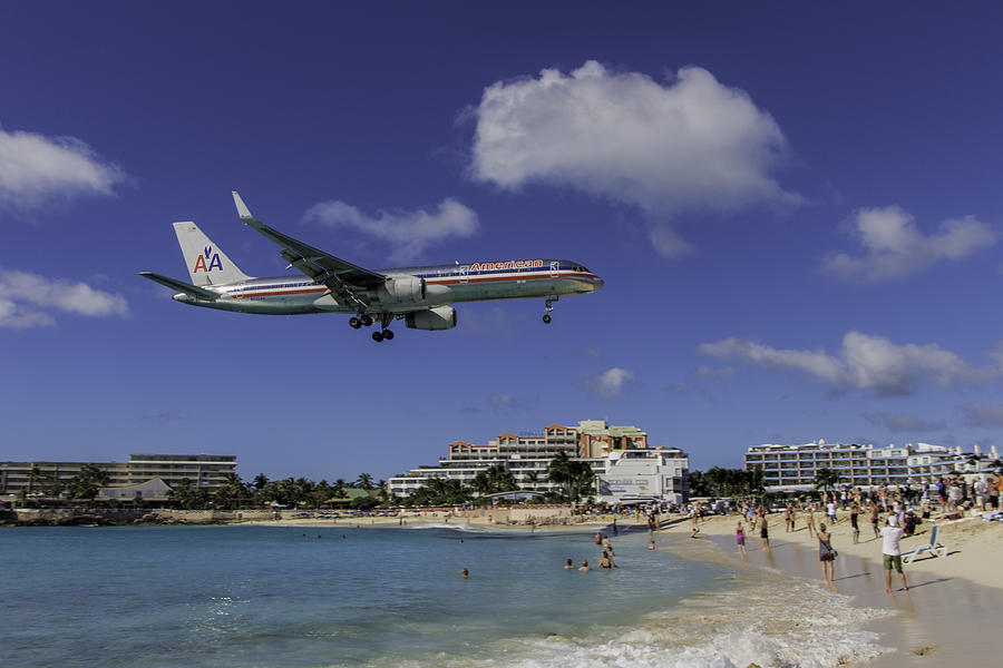 Sunset Photograph - American Airlines at St. Maarten by David Gleeson