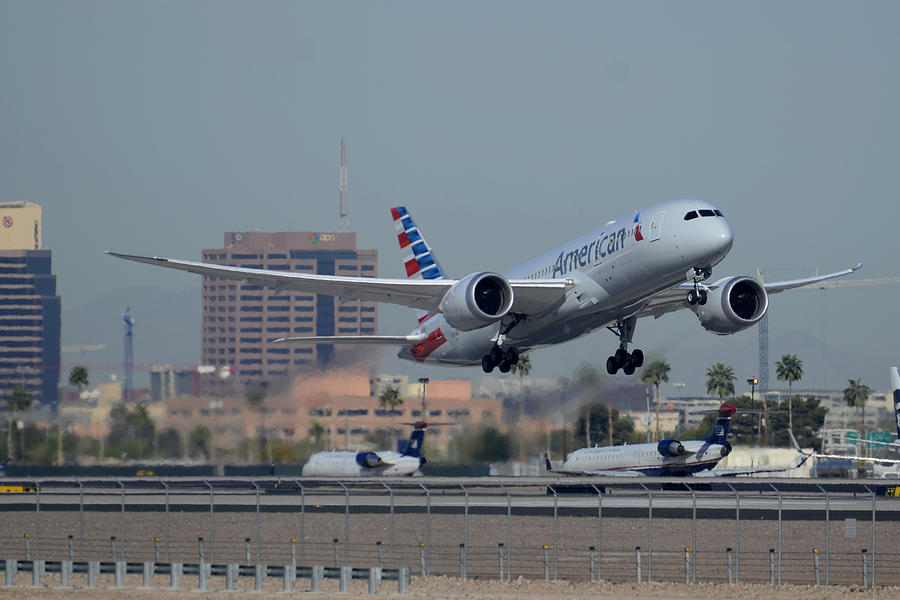 American Airlines second Boeing 787-823 N801AC tale-off Phoenix Sky Harbor March 9 2015 Photograph by Brian Lockett