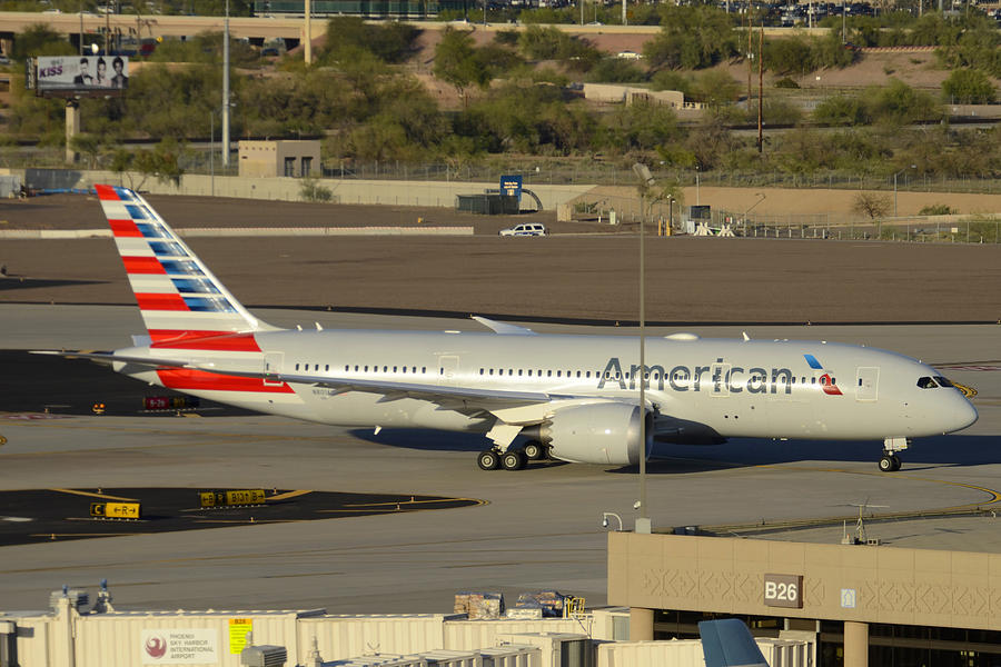 American Airlines second Boeing 787-823 N801AC taxiing Phoenix Sky Harbor March 10 2015 Photograph by Brian Lockett