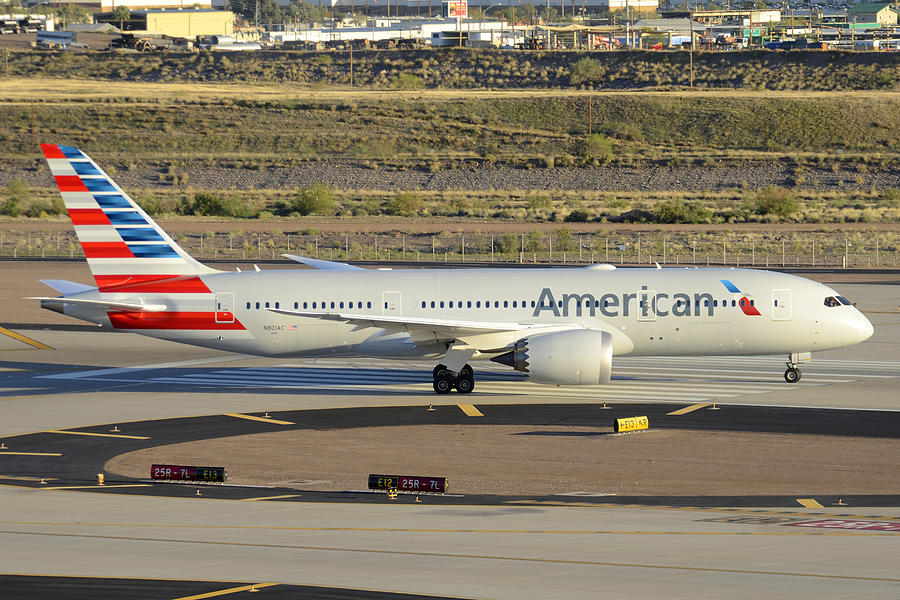 American Airlines second Boeing 787-823 N801AC taxiing Phoenix Sky Harbor March 9 2015 Photograph by Brian Lockett