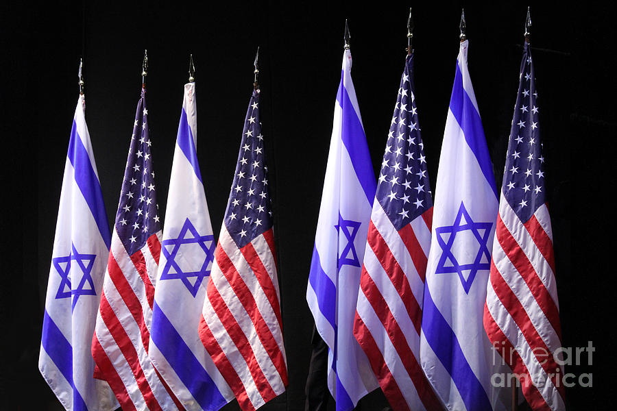 Flag Photograph - American and Israeli Flags  by Lilach Weiss