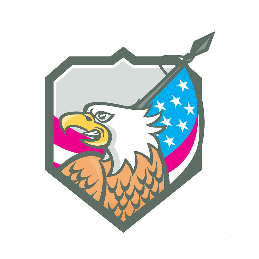 Eagle Digital Art - American Bald Eagle Flag Spear Retro by Aloysius Patrimonio