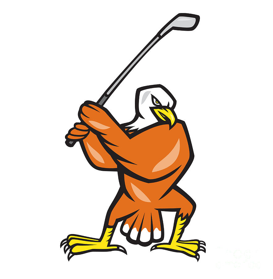 Eagle Digital Art - American Bald Eagle Playing Golf Cartoon by Aloysius Patrimonio