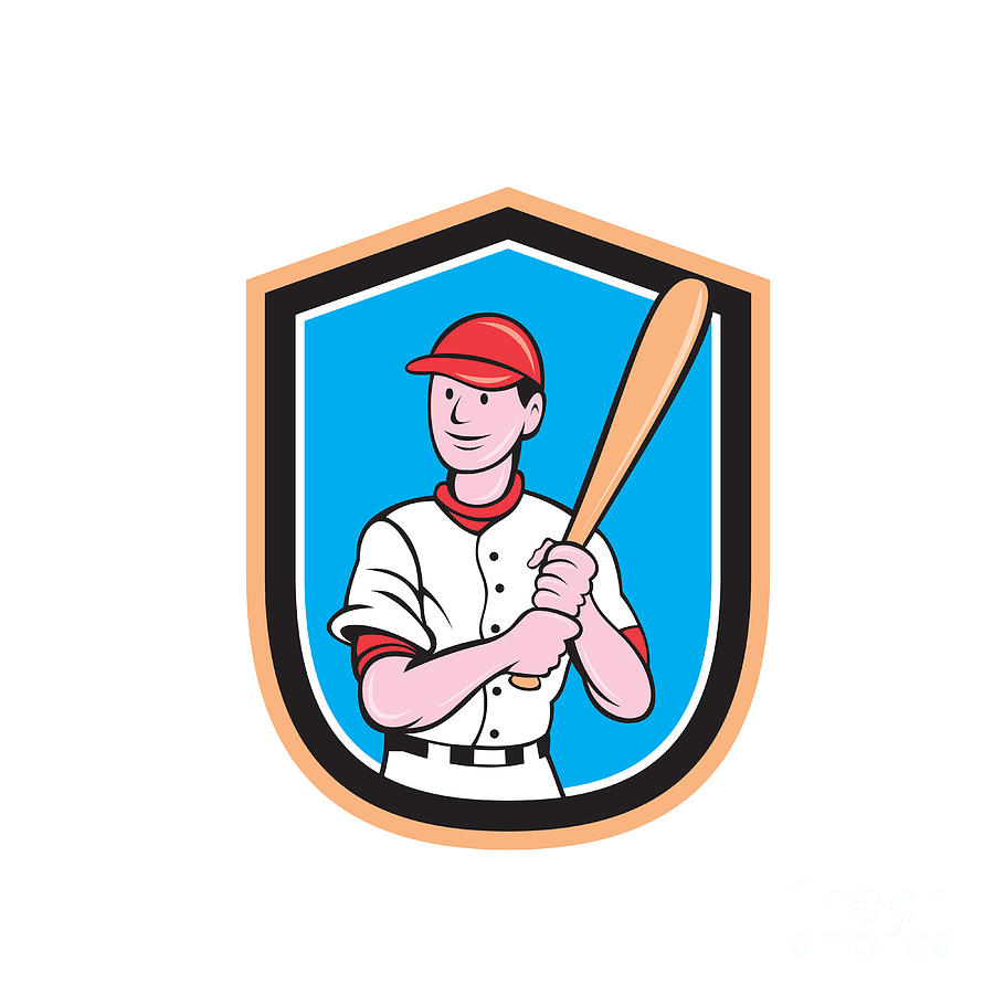 American Baseball Player Bat Shield Cartoon Digital Art by Aloysius ...