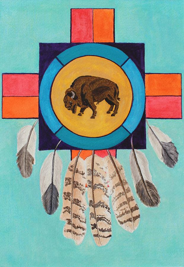 American Bison Dreamcatcher Painting by Vera Smith
