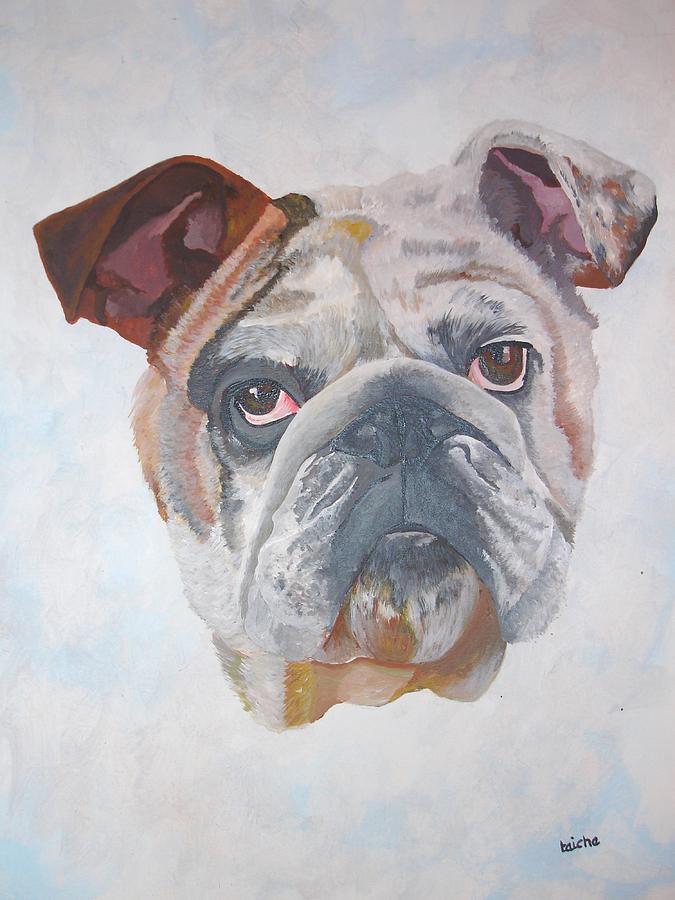 American Bulldog Pet Portrait Painting by Taiche Acrylic Art