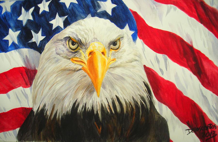Nature Painting - American Eagle And Flag by Kristina Delossantos