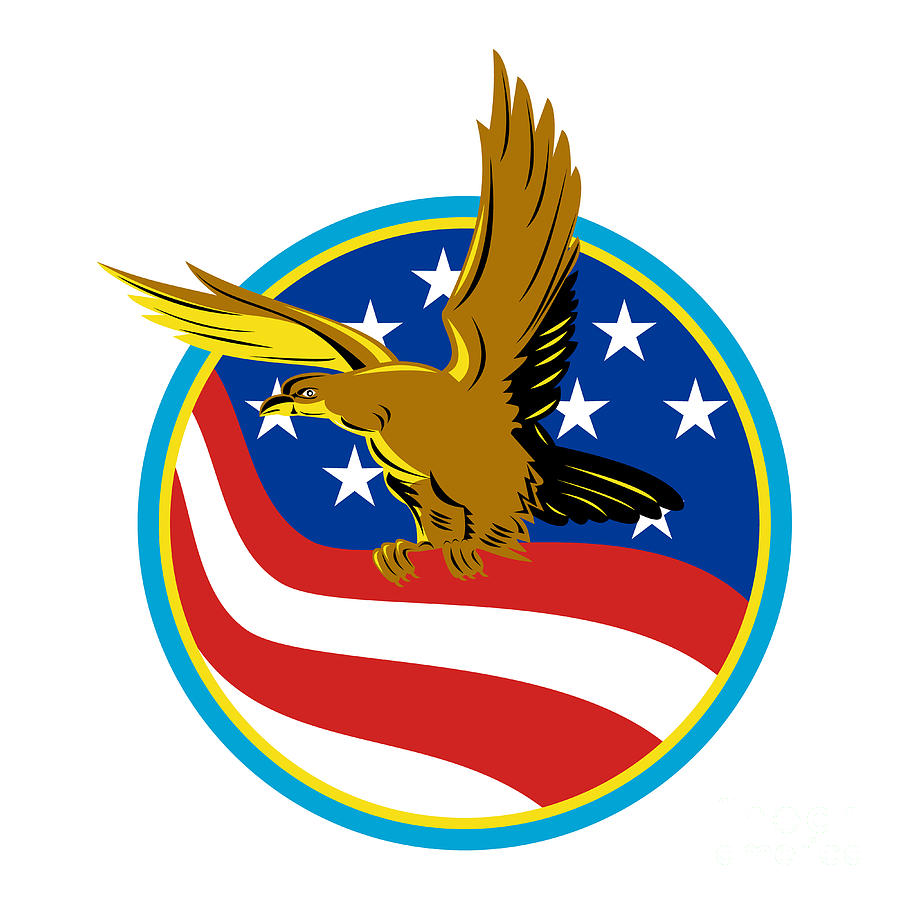 Eagle Digital Art - American Eagle Carry USA Flag Retro by Aloysius Patrimonio