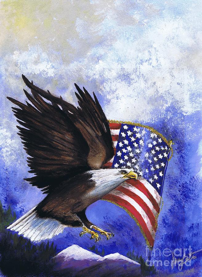 American Eagle w/Flag 1 Painting by Jerry Bates - Fine Art America