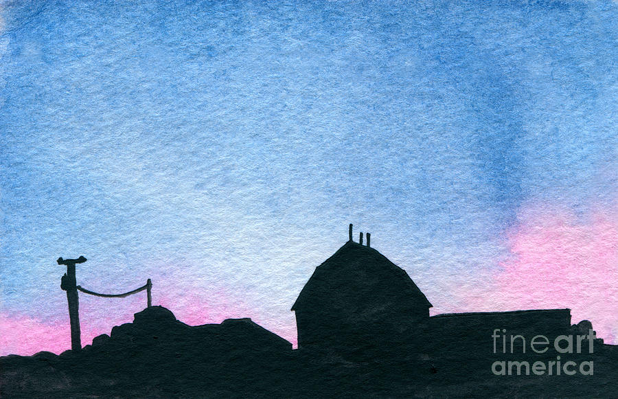 farm silhouette painting