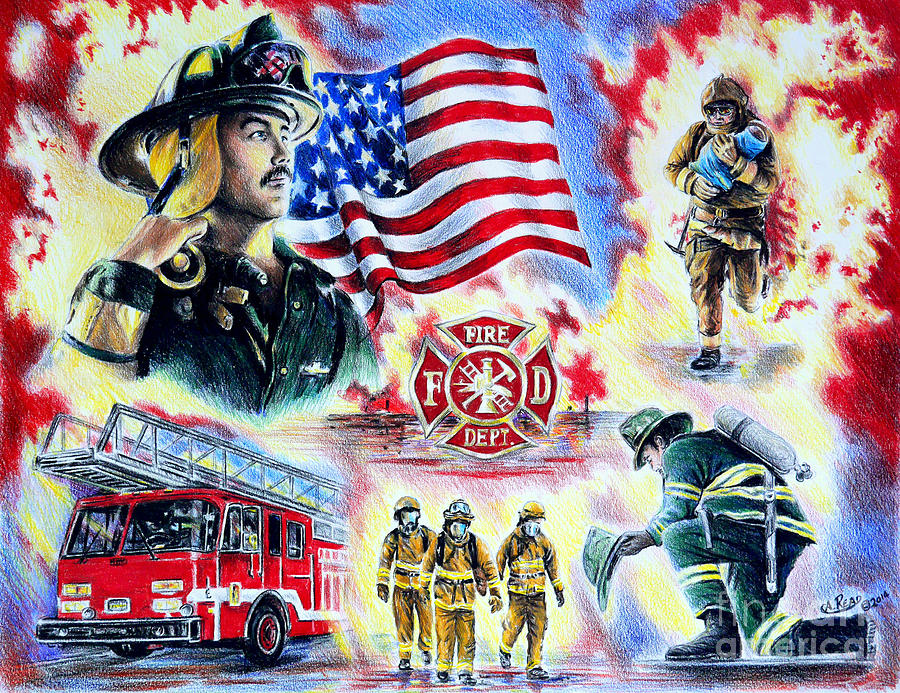 Firefighter Drawing - American Firefighters by Andrew Read
