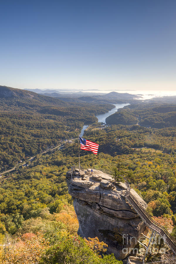 American Flag Photograph - American Flag at Chimney Rock State Park North Carolina by Dustin K Ryan