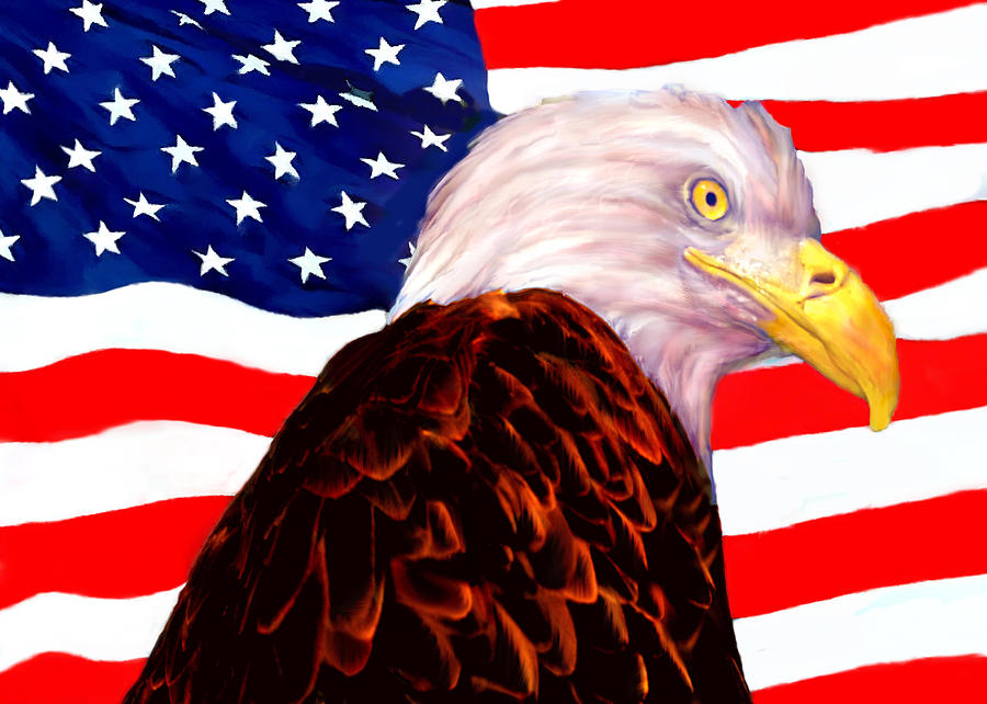 American Flag - Bald Eagle Digital Art by Bob and Nadine Johnston