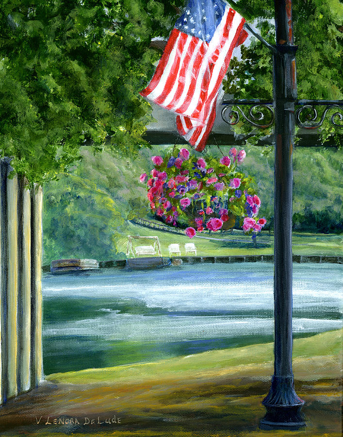 American Flag in Natchitoches Louisiana Painting by Lenora  De Lude