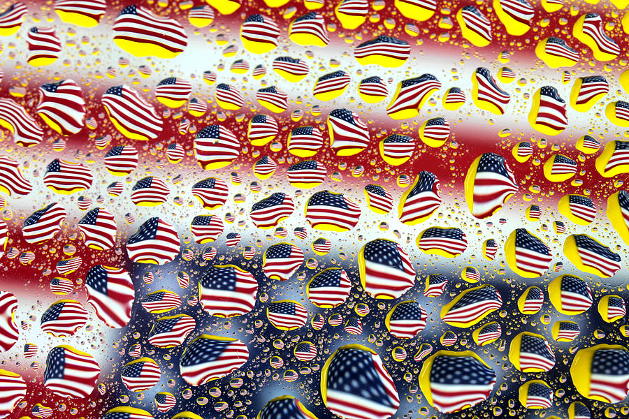 American flag in water drops Painting by Paul Ge