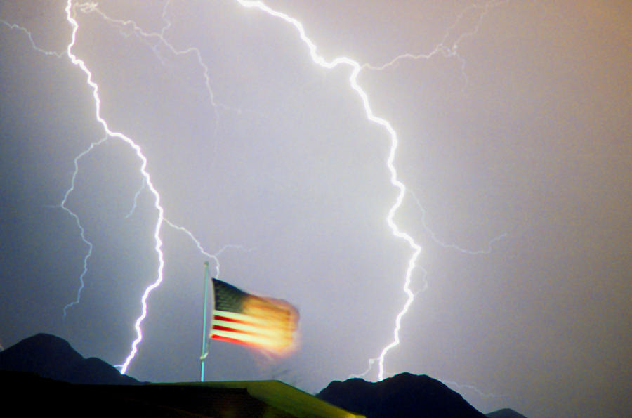 American Flag Lightning Strikes Photograph by James BO Insogna
