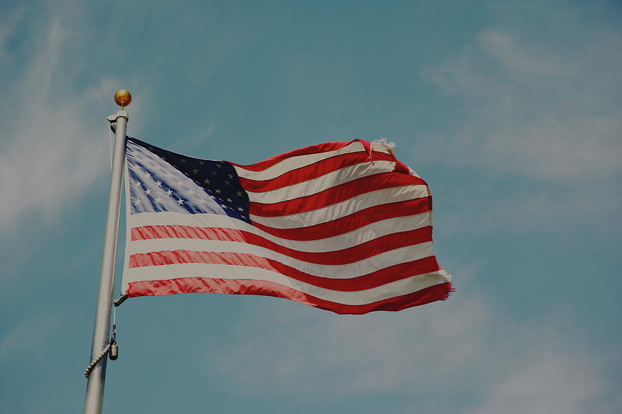 American Flag On Blue Sky Photograph by D. Sharon Pruitt Pink Sherbet Photography