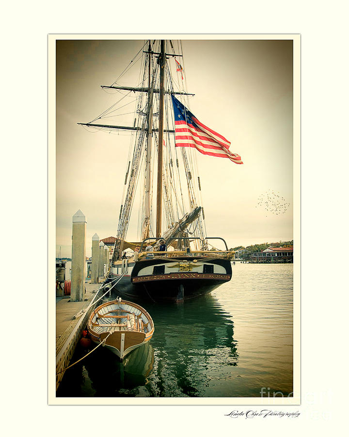 American Flag on Rigging Photograph by Linda Olsen