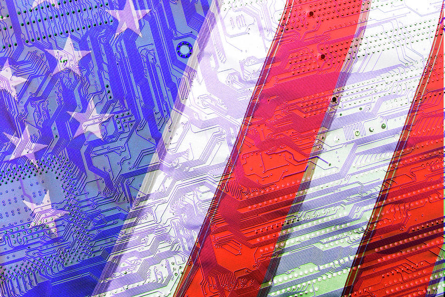 American Flag Over A Circuit Board Photograph by Tony Craddock/science Photo Library