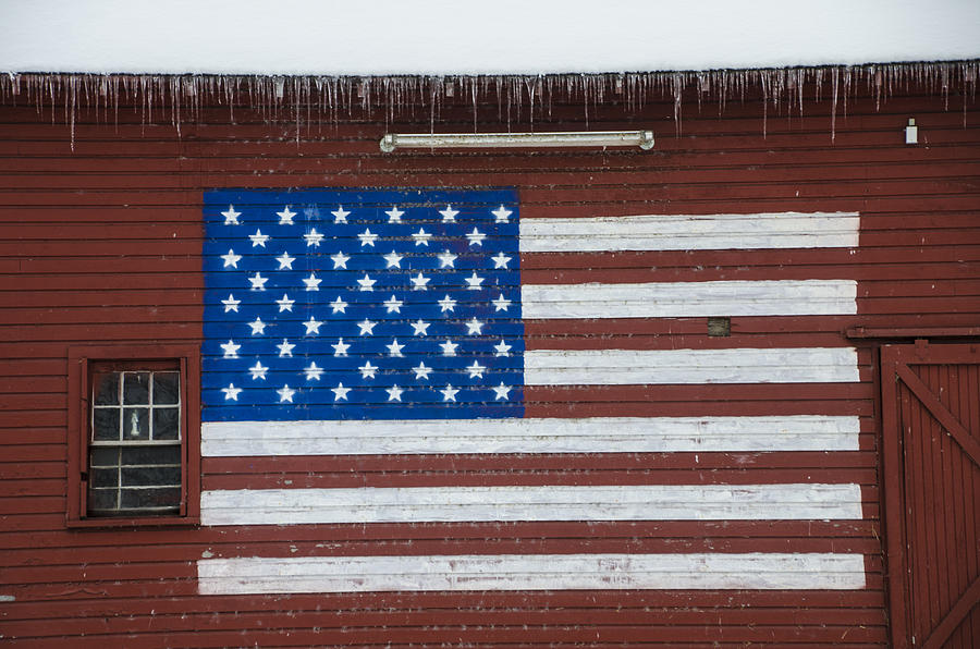 American Flag Painted on a Red Barn Photograph by Bill Cannon