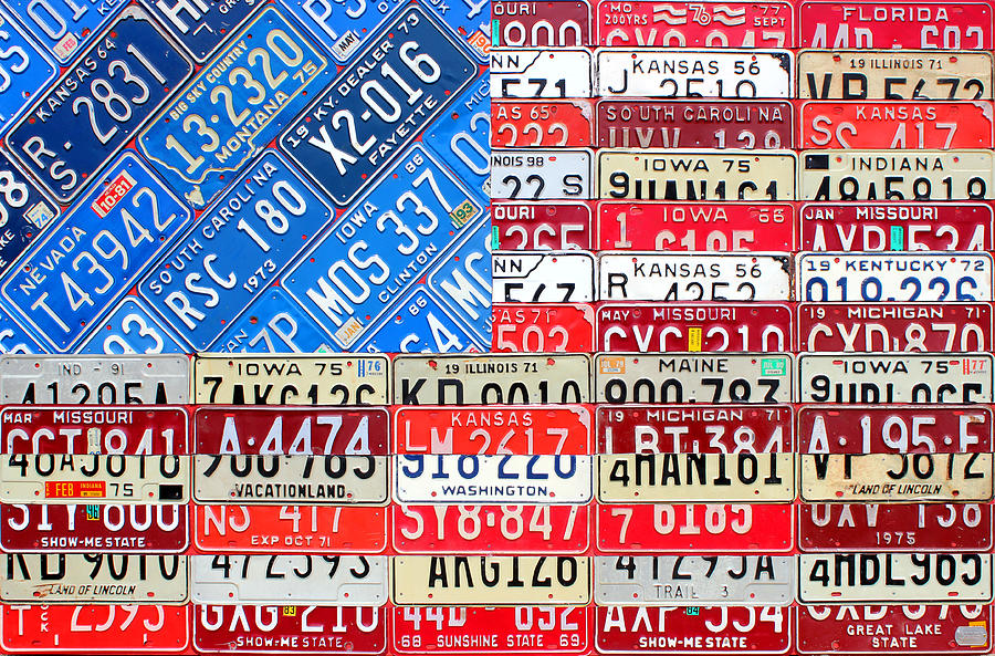American Flag Recycled License Plate Art Mixed Media by Design Turnpike