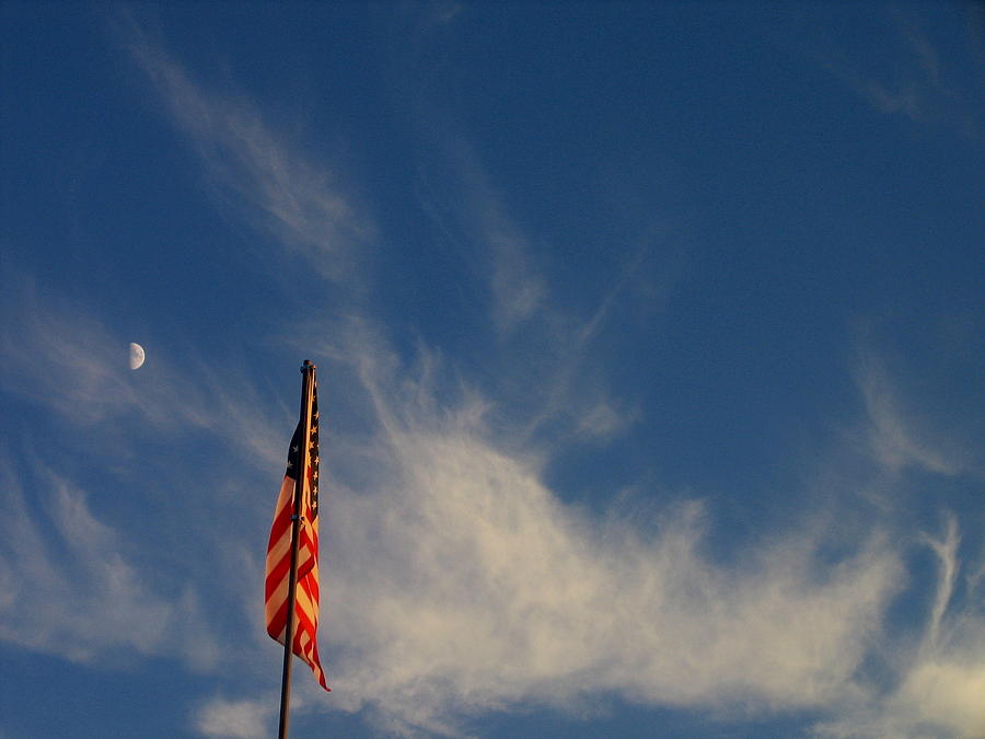American flag sky moon Casa Grande Arizona 2004 Photograph by David Lee Guss