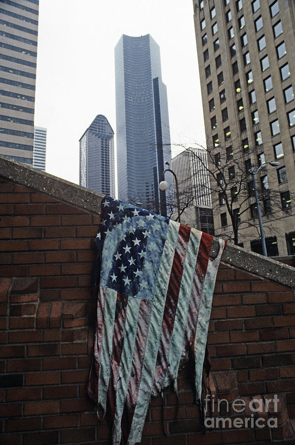 Protester Photograph - American Flag Tattered by Jim Corwin