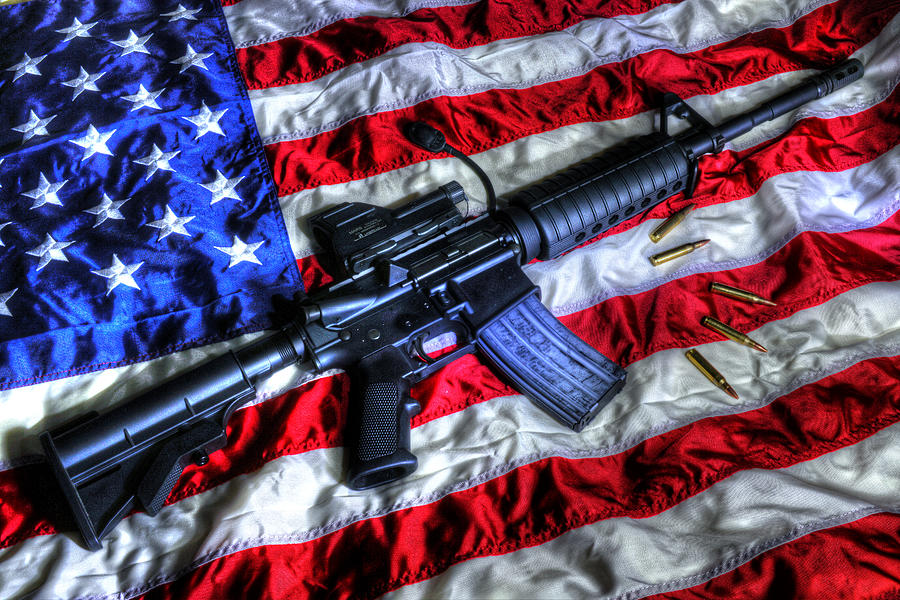 Rifle American Flag 4K Wallpaper