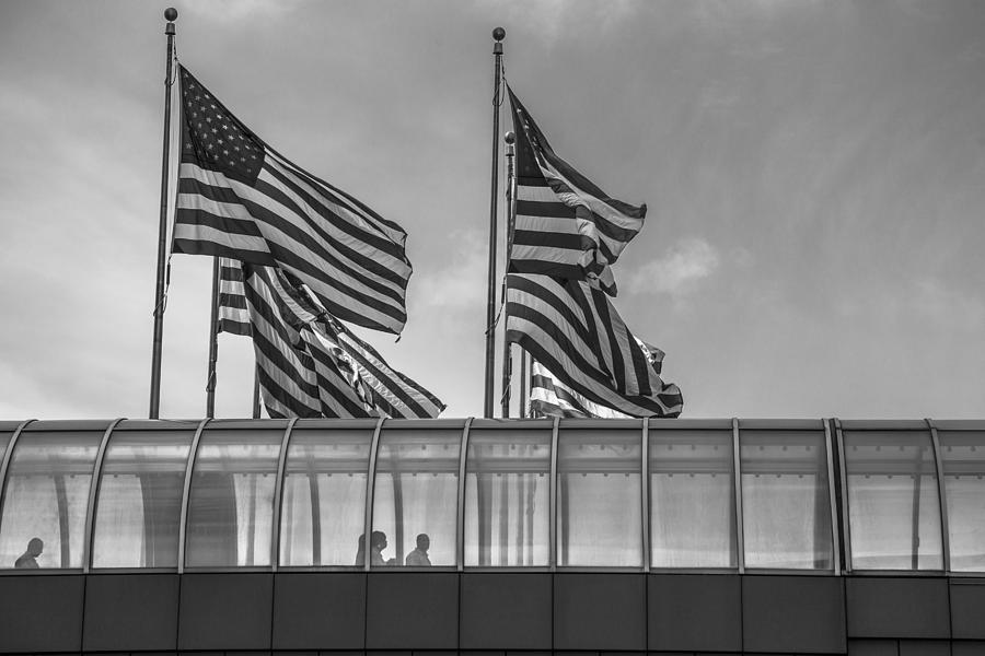 American Flags at Renaissance Center in Detroit Photograph by John McGraw