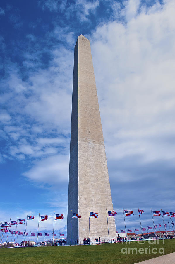 American Flags Circle the Washington Monument Washington DC  Photograph by David Zanzinger