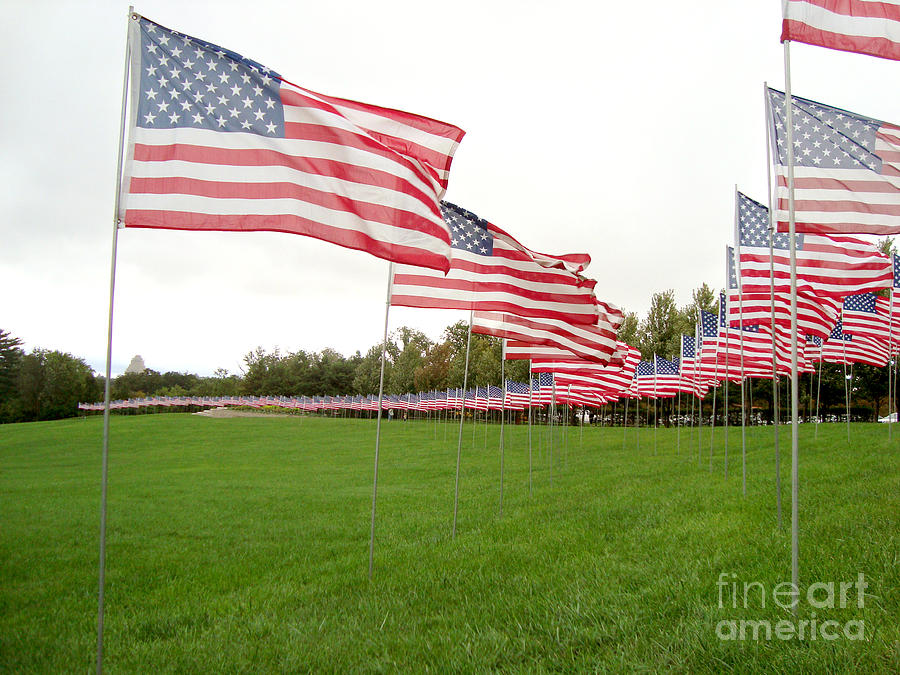American Flags In Saint Louis Missouri Honoring Those Lost On 9 11 Photograph