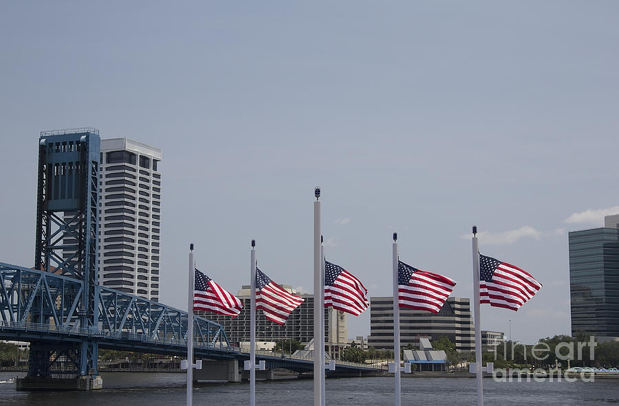 american flags over Jacksonville Photograph by Ules Barnwell