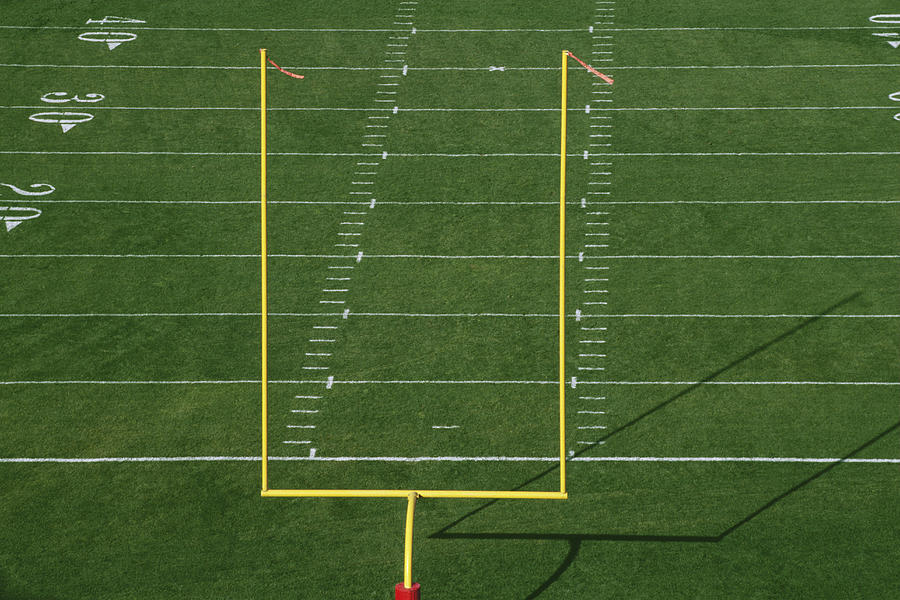 American football field with goal post, elevated view Photograph by David Madison