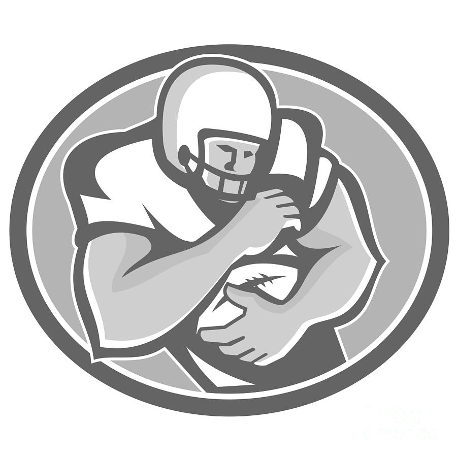 American Football Player Oval Grayscale Digital Art by Aloysius ...