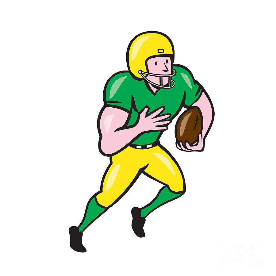 American Football Receiver Running Ball Cartoon Digital Art by Aloysius ...